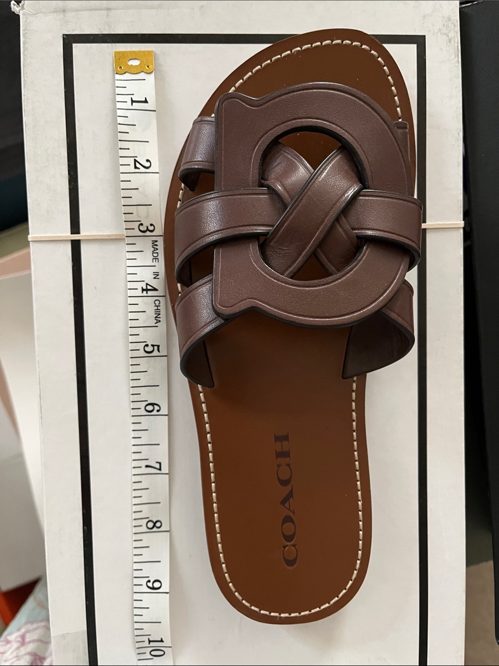 Coach Issa C Emblem Leather Slide Sandals Sz 5.5 NIB - Picture 9 of 9